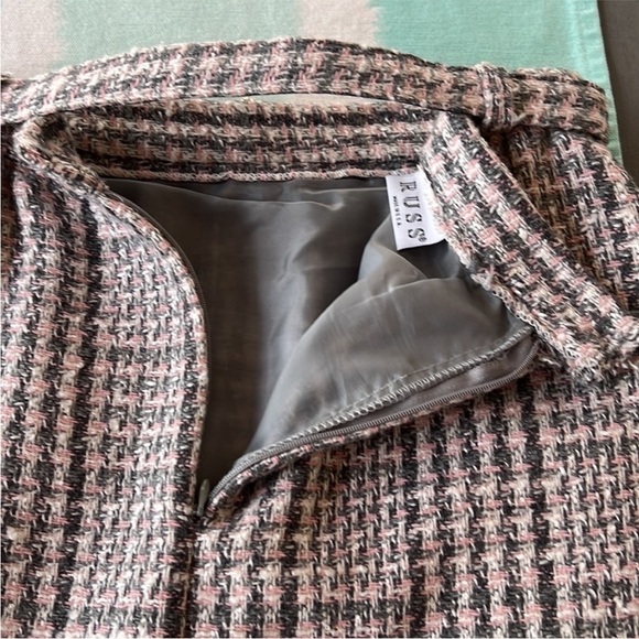 Russ Vintage 60’s Gray Pink & White Plaid Tweed Midi‎ Skirt - Picture 6 of 14